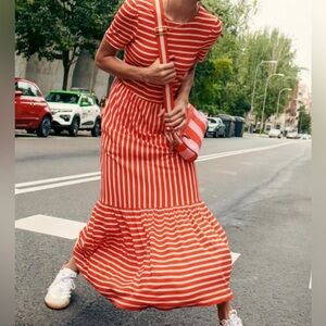 Boden Vibrant Red and White Midi/ Maxi Dress